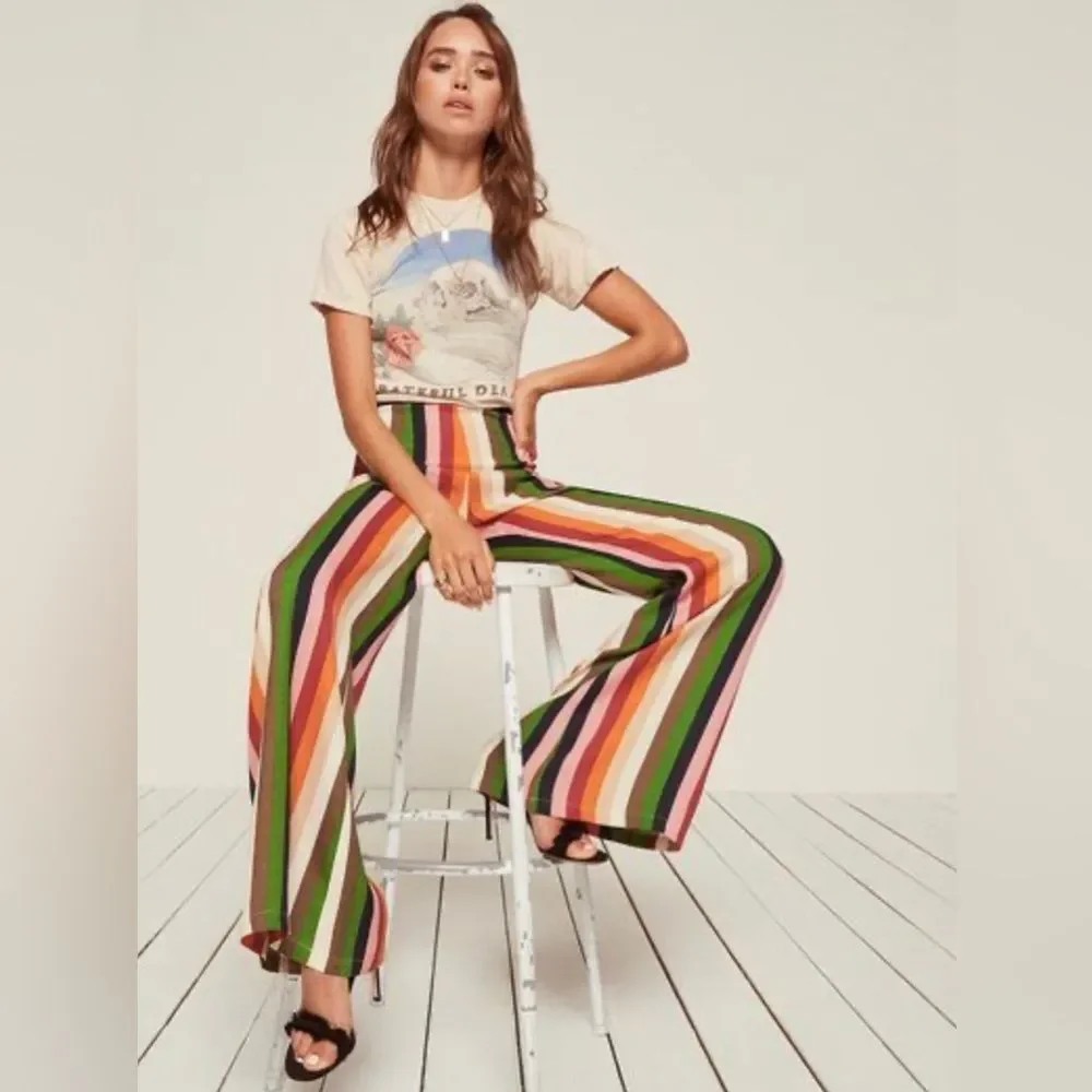 Reformation Striped Set size small top 100% linen, size 4 pants viscose